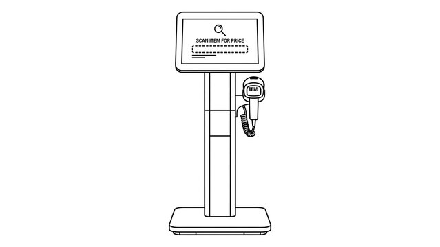 Modern payment terminal on stand white background.