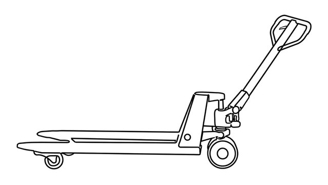 Pallet jack line art on white background.