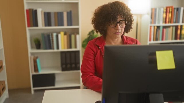 Woman at computer receiving stack of folders with hand passing papers in building; paperwork overload frustration.