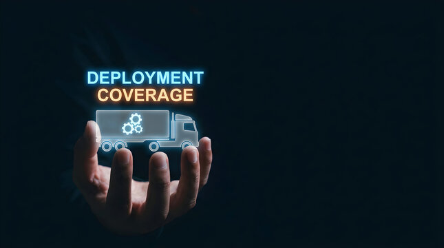 Person holding a holographic truck icon for logistics deployment