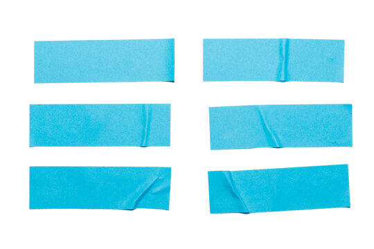 Set of six blue paper sticker label isolated on a white background.