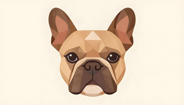 Rustic geometric vector illustration of a French Bulldog head with wooden texture facets and warm earth tones.