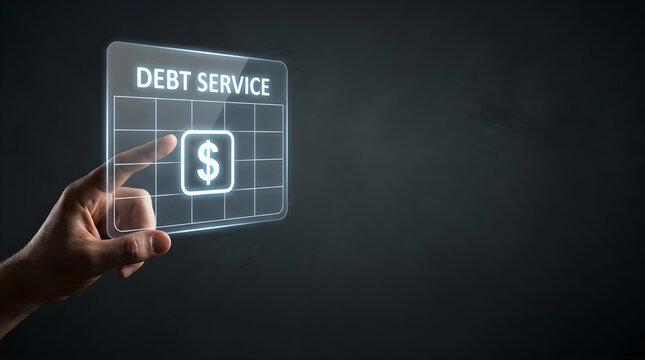 Person touching a digital debt service interface on a screen