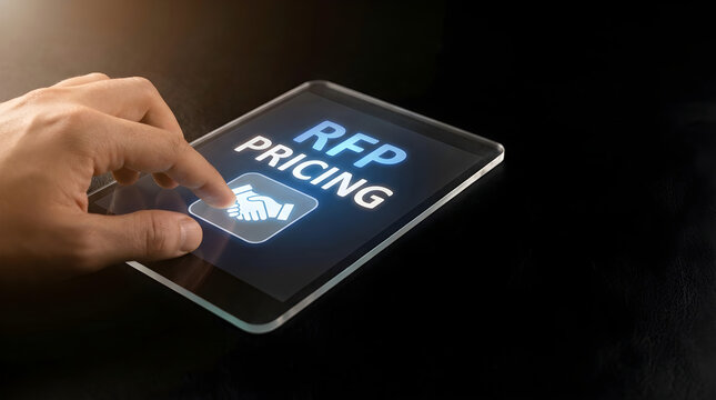 Person touching a digital tablet screen with against dark background