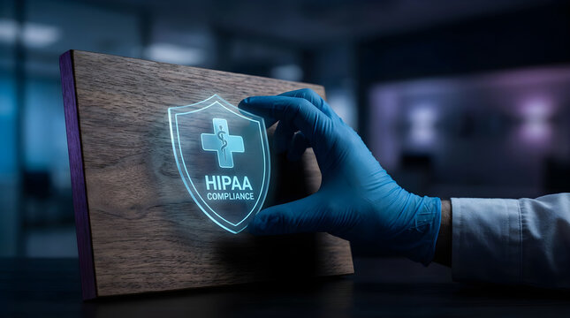 Medical professional touching a glowing digital health compliance