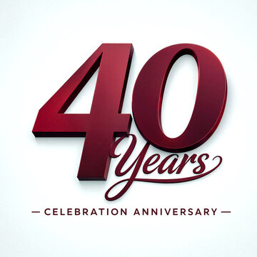 Elegant red forty years anniversary celebration design with stylish typography and script font