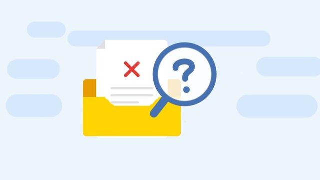 Animated graphic showing yellow envelope opening to reveal document with red cross symbol