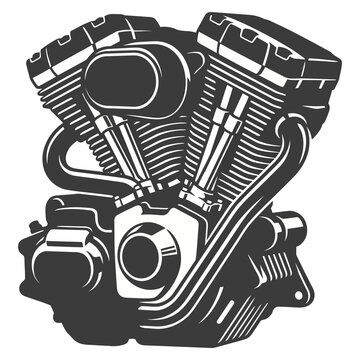Powerful V-Twin Motorcycle Engine Print for Biker T-Shirts and Garage Wall Decor Art Graphics