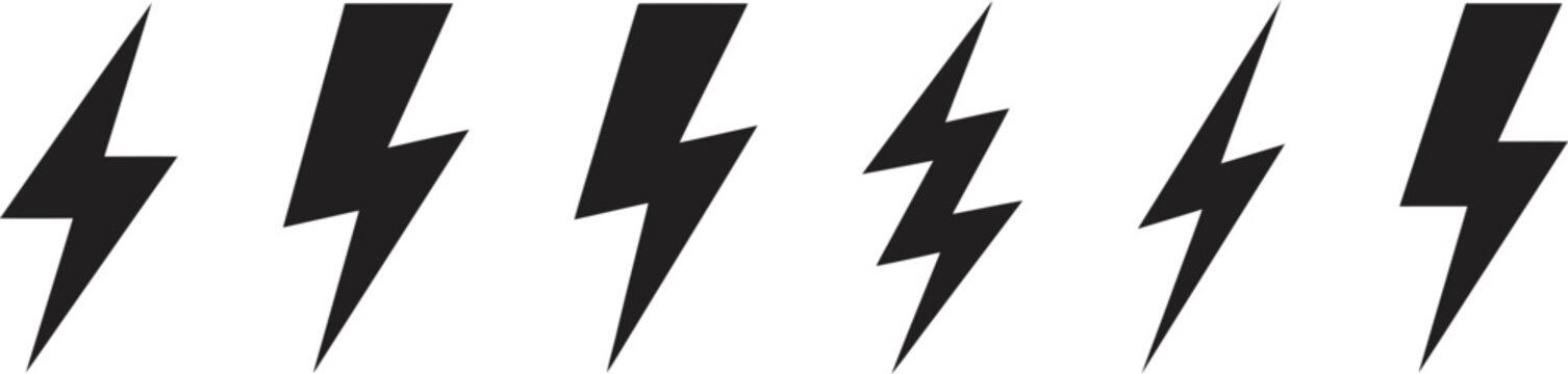 Six black lightning bolt silhouettes against a white background
