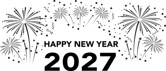 Obraz premium Happy New Year 2027 Vector Background with Fireworks Sparklers and Confetti Elements for Celebration Party Cards Banners and Social Media Posts