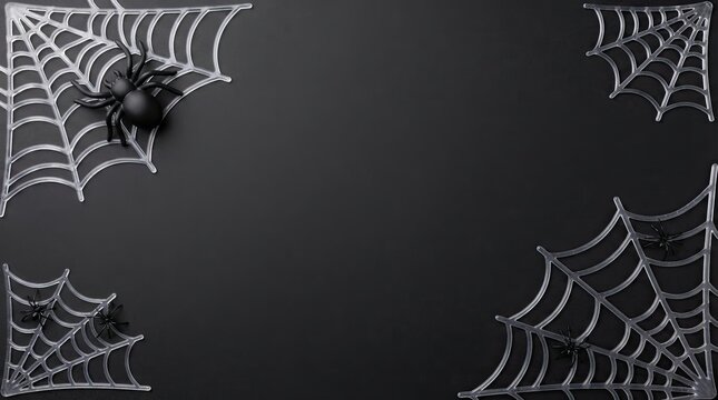 Black spider on a silver web corner frame for halloween decorations
