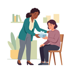 Fototapeta premium Therapist Offers Comfort and Tissues to Distressed Patient in Office Session