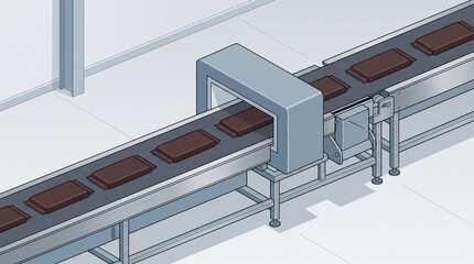 Fototapeta premium Isometric chocolate bar inspection line with metal detector reject gate