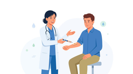 Fototapeta premium Doctor administering insulin injection to a patient, medical illustration for diabetes management and healthcare