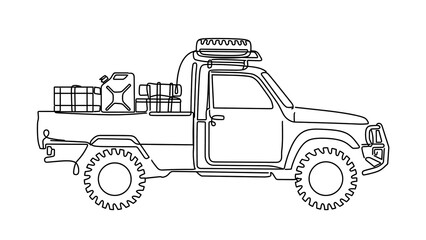 Fototapeta premium Off road pickup truck sketch white background.
