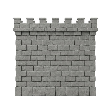 Isolated stone castle battlement wall section with gray granite bricks, a medieval fortification element.
