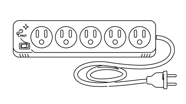 Power strip with multiple outlets white background.