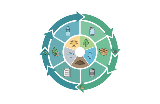 Circular economy recycling cycle process with arrows vector illustration eco recycling green cycle
