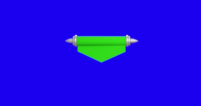 Green scroll on blue monochrome background. 3d render video. 