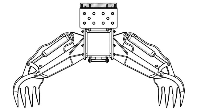 Robotic claw machine illustration white background.