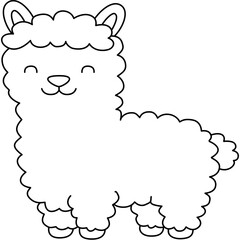 Naklejka premium Cute Fluffy Alpaca Standing Line Art Coloring Page Vector Illustration