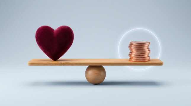 Weighing love against wealth on a balance scale