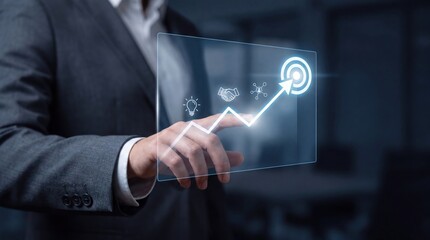 Obraz premium Businessman Using Digital Interface for Data Analysis and Technology