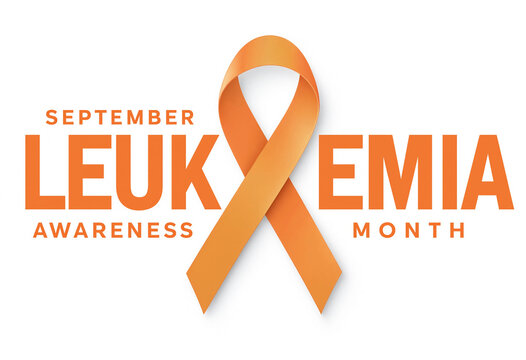 September Leukemia Awareness Month symbol featuring an orange ribbon graphic representing medical support for blood cancer patients and survivors on white background