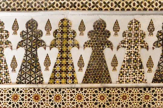 Ornate Arab-Norman mosaic border with geometric motifs