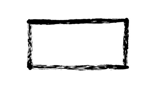 Japanese ink brush frame drawing animation on white background, black sumi rectangular border painted stroke by stroke with copy space, 4K logo reveal motion graphic
