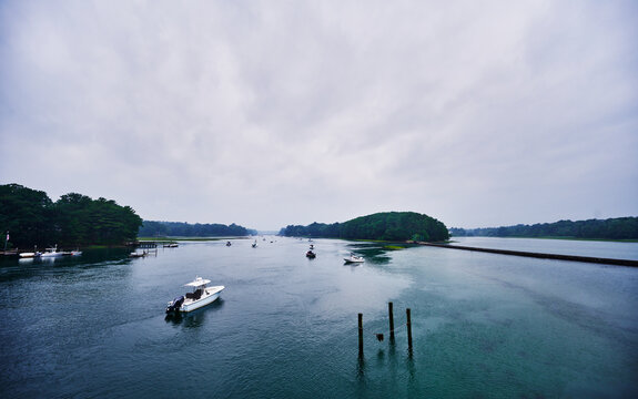 View of the tidal York River toward York Harbor in York, Maine, New England, United States 