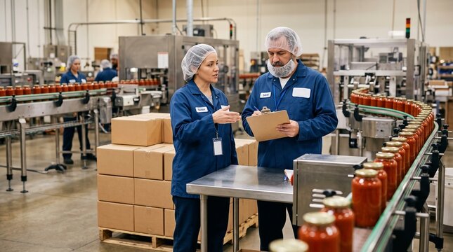 Shift handoff beside the pasta sauce packing area