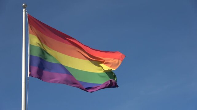 Pride rainbow flag waving in the wind