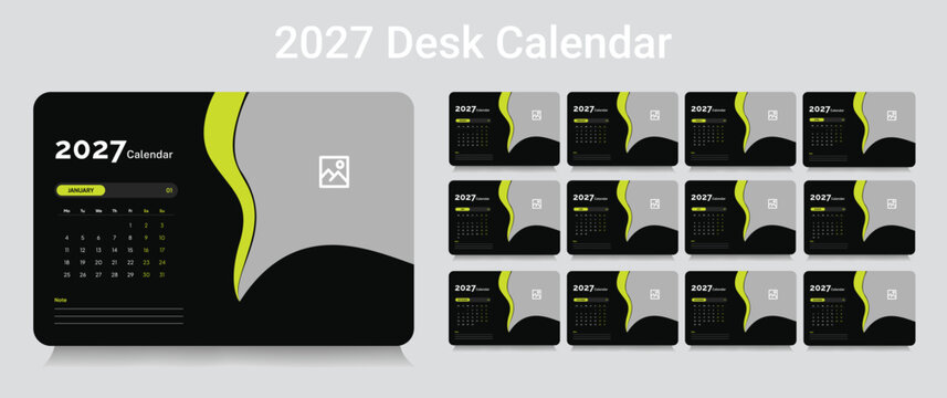 Customizable desk calendar 2027 template, corporate desk calendar schedule 2026 monthly 12-page planner layout