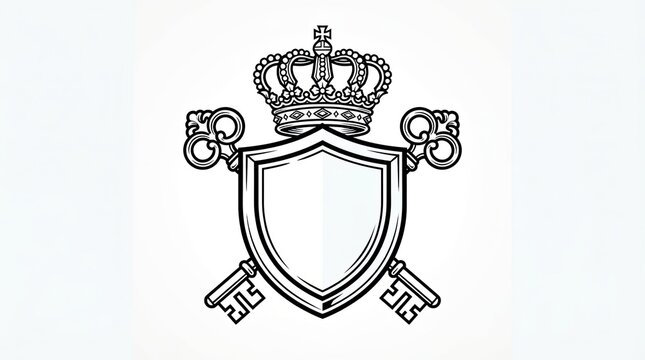 Royal shield emblem with a crown and two crossed vintage keys design