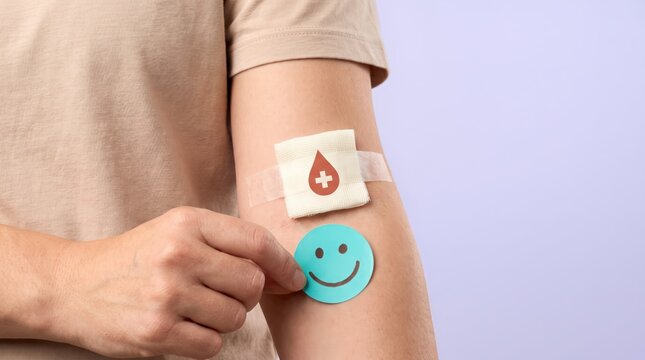 person with bandage on arm smiling happy healthy