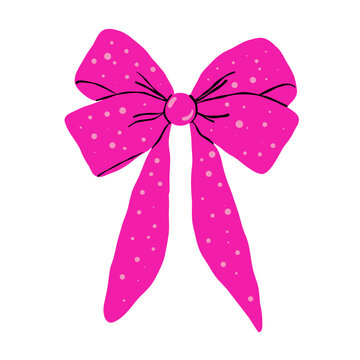 Pink Polka Dot Bow - Hand Drawn Ribbon Illustration