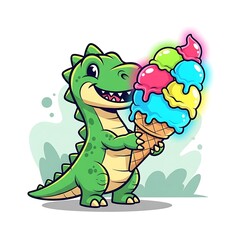 Fototapeta premium Cartoon green monster character with colorful balloons.