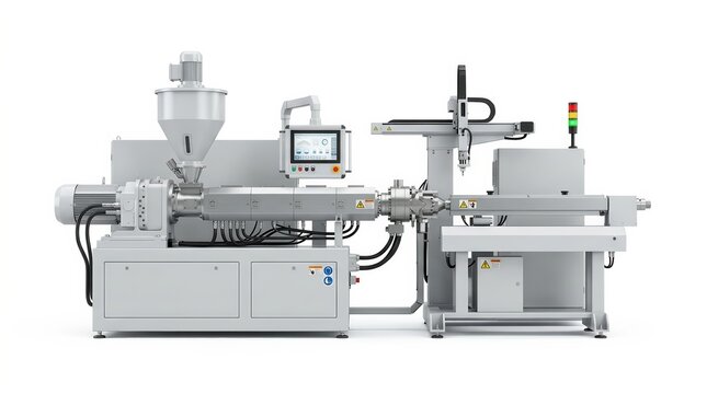 Automated PVC plastic extrusion machine used for industrial manufacturing processes.