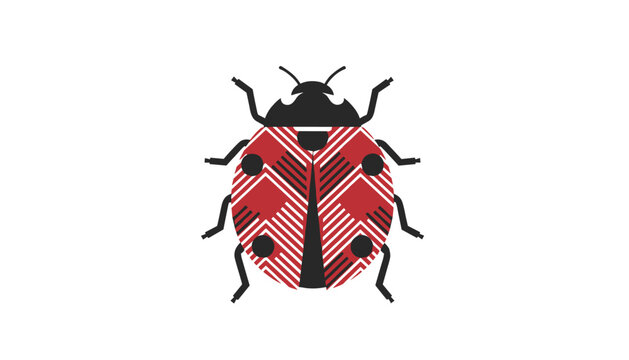 Symmetrical red ladybug illustration featuring a modern plaid chevron pattern on its wings over a white background.