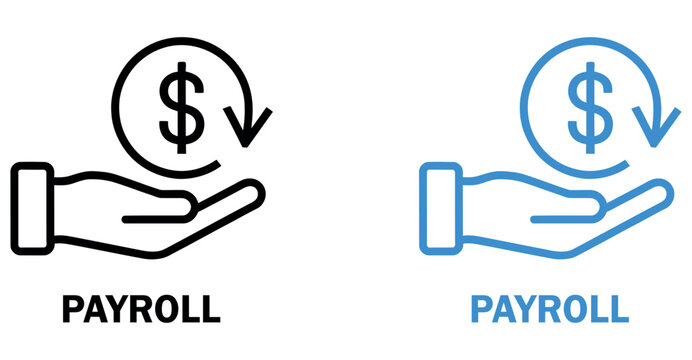 Payroll, salary payment, cash advance, and income concept with hand holding dollar coin icon set vector illustration.
