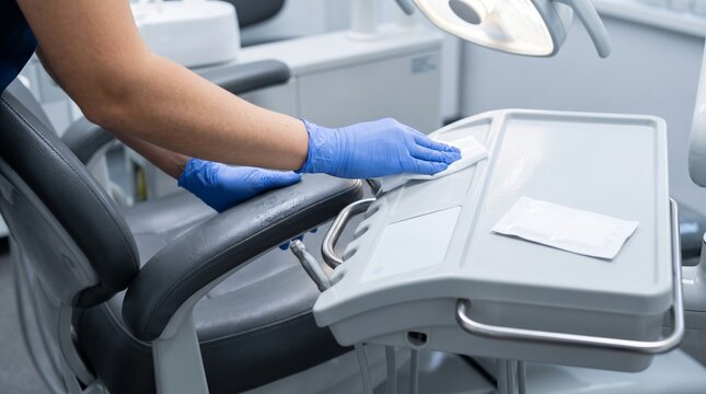 Surface disinfection detail during dental operatory turnover