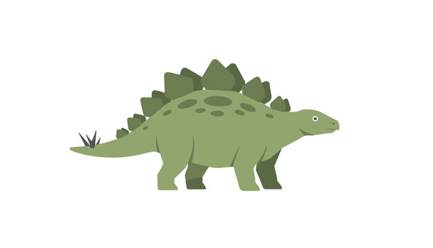 Stegosaurus dinosaur flat illustration with green scales and bony plates on its back, isolated on white background.