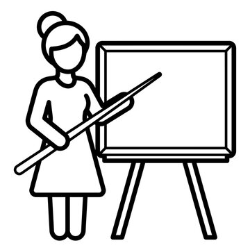 Female Teacher Presenting on Whiteboard Icon