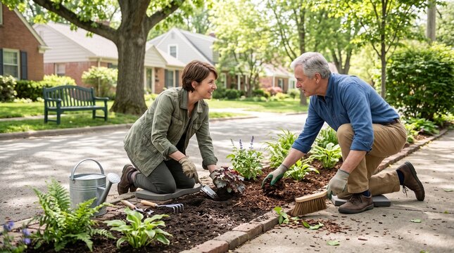 Residents refresh a shared street garden with planting and care