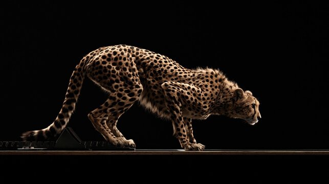Cheetah on black background, ready to sprint, motion blur effect