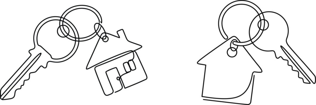 Continuous line drawing of house keys set