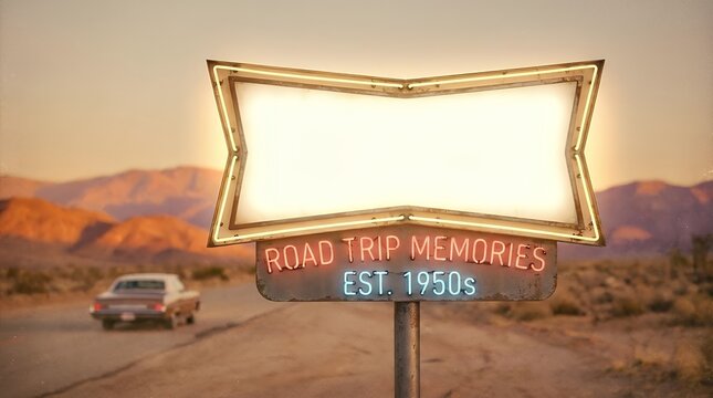 Retro light sign in vintage style banner for road and nostalgic concept Retro light sign Vintage style banner road retro vintage old aged antique classic nostalgic memory past era time period