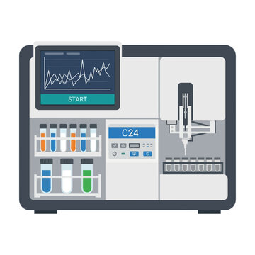 Medical laboratory equipment with test tubes and monitor display