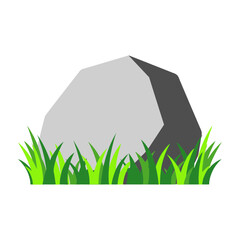 Large Gray Stone Sitting Calmly In A Patch Of Green Grass © vectorynix